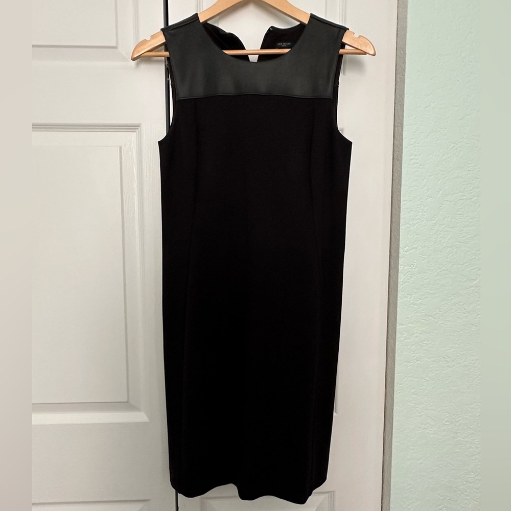 Ann Taylor Leather Colorblock Black Dress